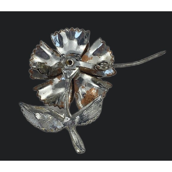 Vintage 1950 Rose Brooch Silver Tone Simulated Garnet for Repair or Restoration - Picture 10 of 11